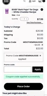 BIXBI coupon verification screenshot