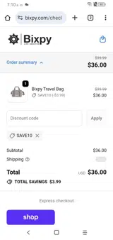 Bixpy coupon verification screenshot