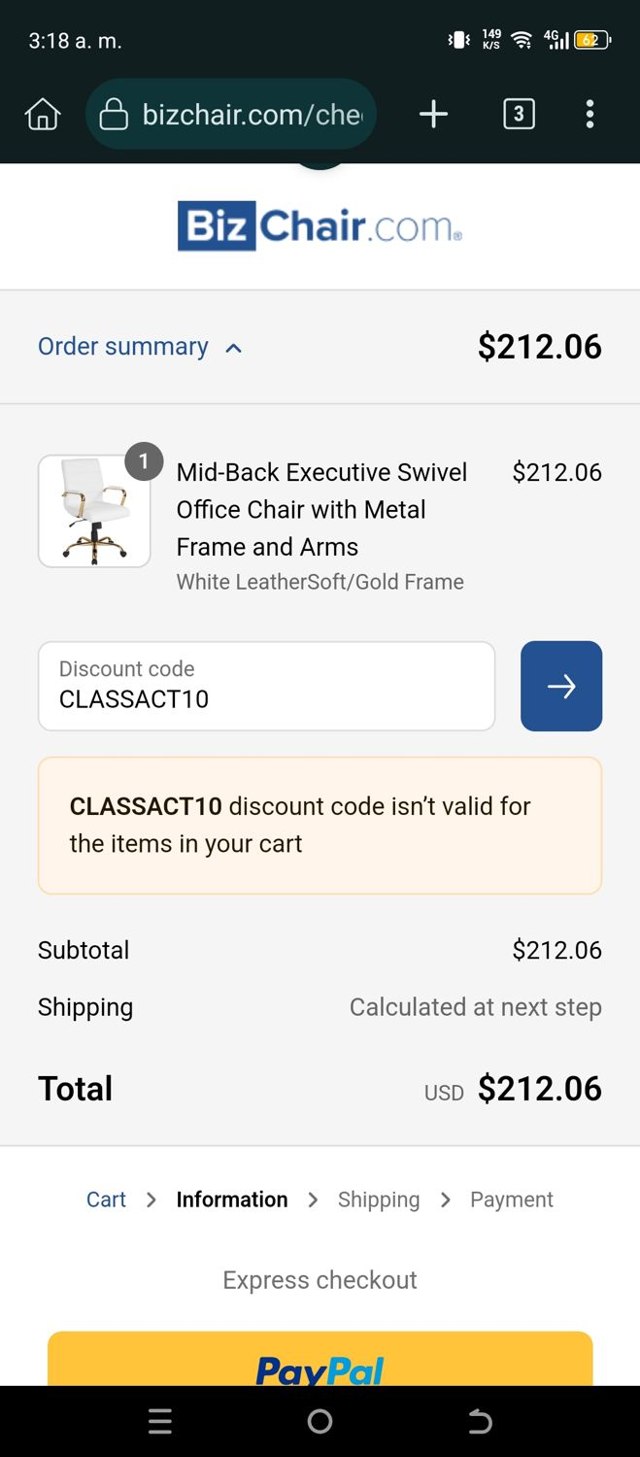 BizChair checkout page showing BizChair promo code box | Screenshot taken by SimplyCodes community member on Aug 22, 2025