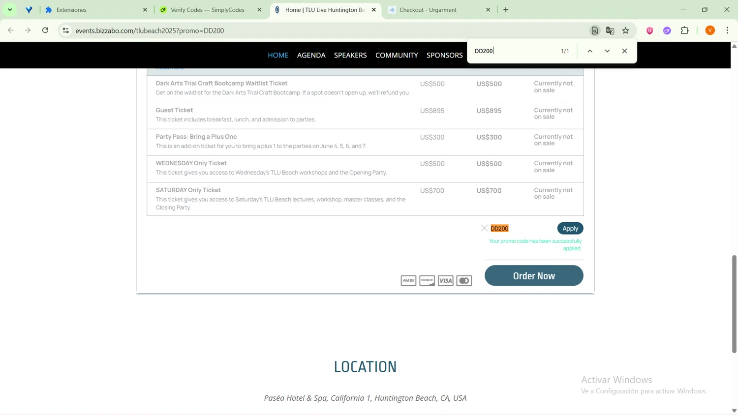 Bizzabo promo code screenshot showing code DD200 applied at Bizzabo checkout page. Uploaded by SimplyCodes community member SavingsFinder9954 on Aug 16, 2025