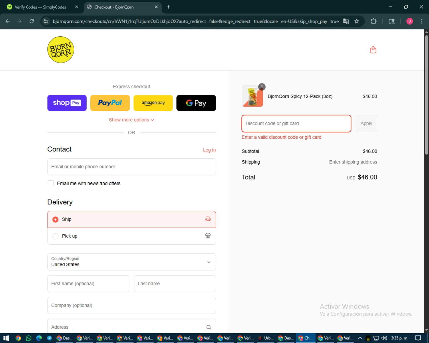 BjornQorn discount code screenshot showing code BLACKOUT10 applied at BjornQorn checkout page. Uploaded by SimplyCodes community member MoneySeeker7165 on Aug 12, 2025