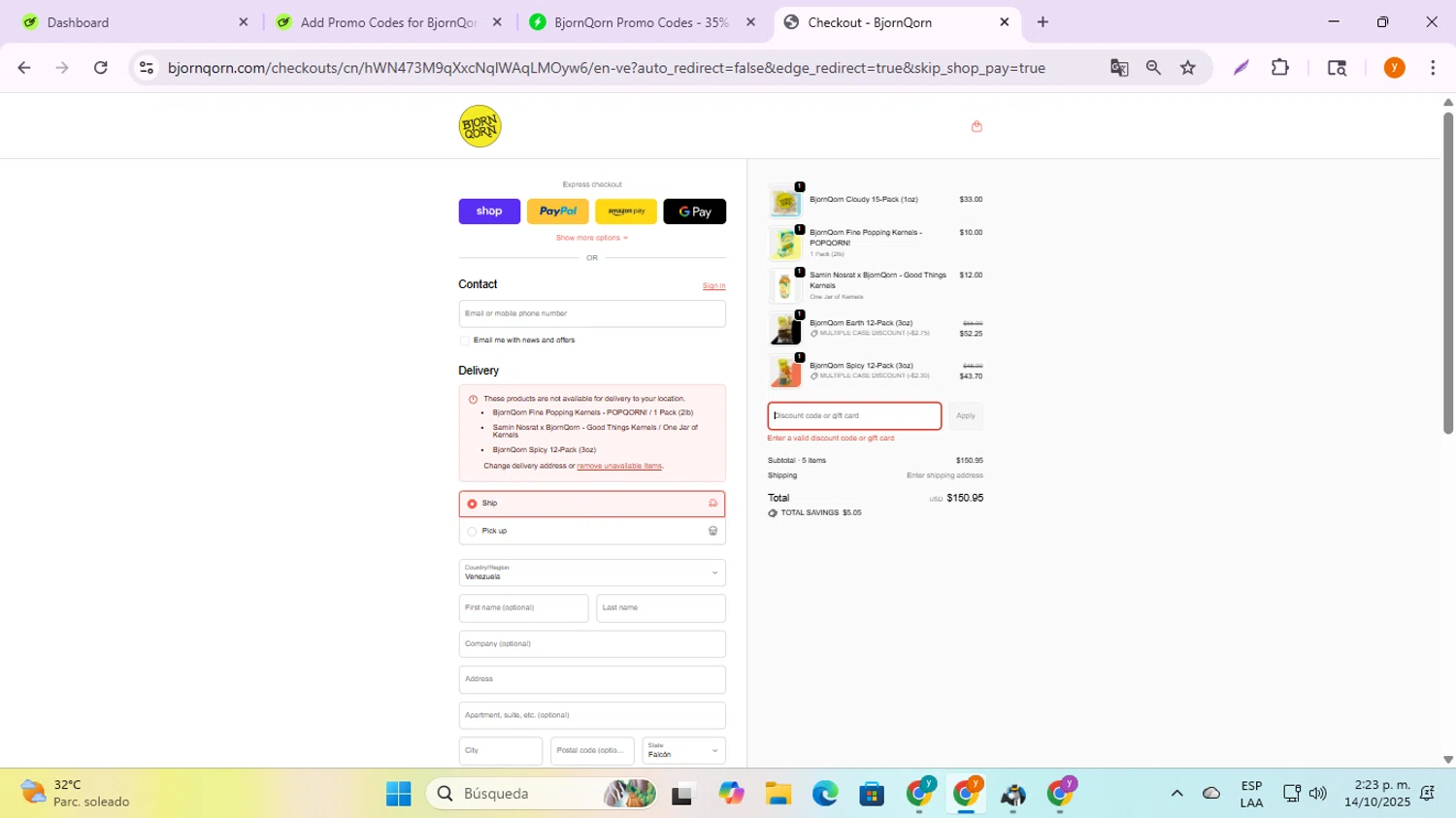 BjornQorn discount code screenshot showing code BLACKOUT10 applied at BjornQorn checkout page. Uploaded by SimplyCodes community member ycg487 on Oct 14, 2025