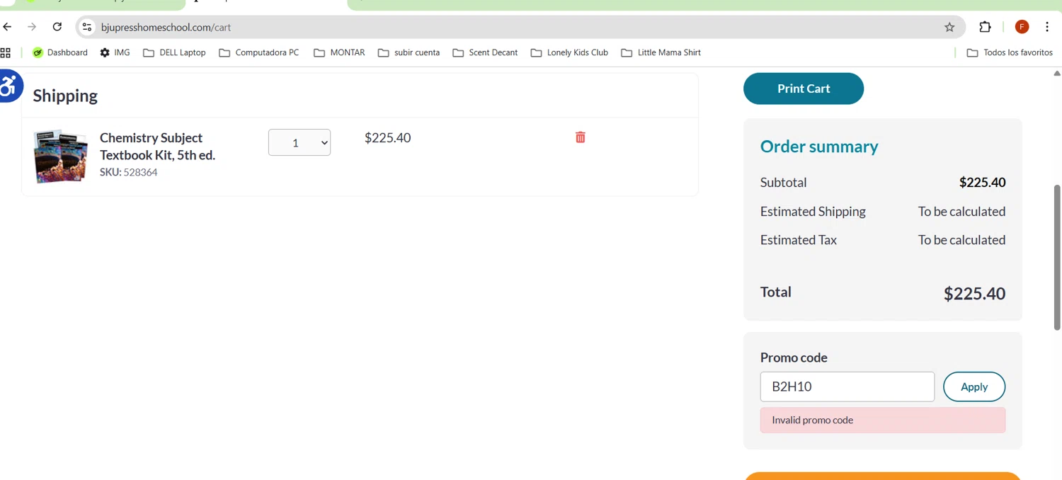 BJU Press Homeschool promo code screenshot showing code B2H10 applied at BJU Press Homeschool checkout page. Uploaded by SimplyCodes community member Wayneenter on Aug 19, 2025