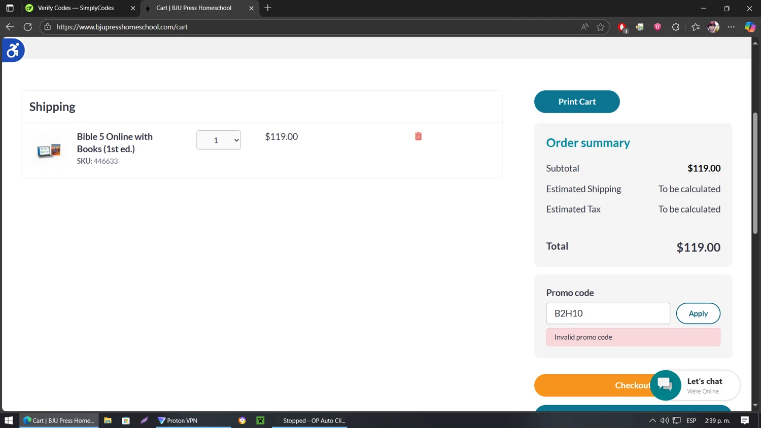 BJU Press Homeschool promo code screenshot showing code B2H10 applied at BJU Press Homeschool checkout page. Uploaded by SimplyCodes community member belindaflores on Aug 19, 2025