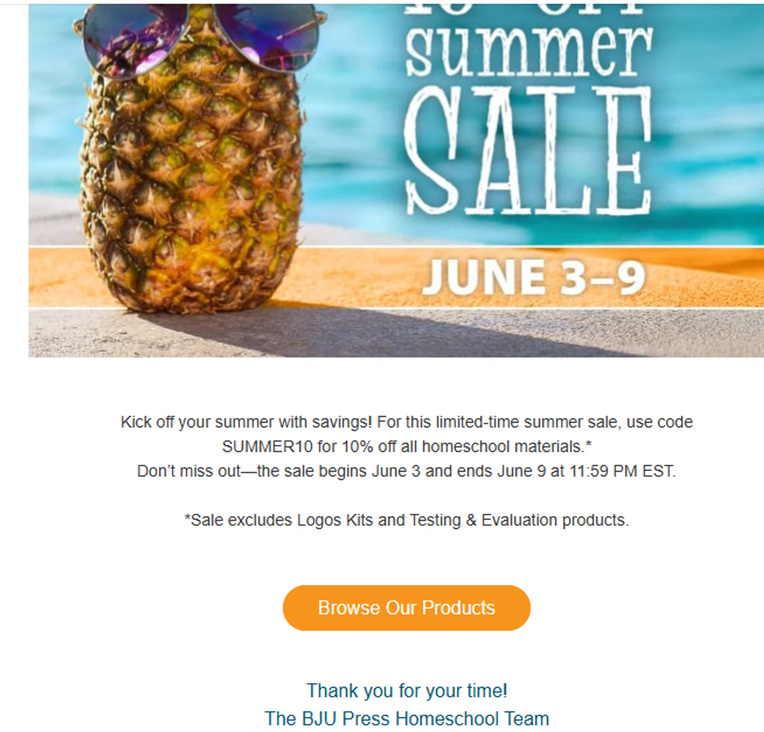 BJU Press Homeschool promo code screenshot showing code SUMMER10 applied at BJU Press Homeschool checkout page. Uploaded by SimplyCodes community member valeriaantonieta on Jun 3, 2026