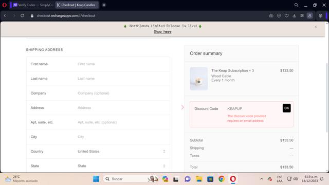 BKR checkout page showing BKR discount code box | Screenshot taken by SimplyCodes community member on Dec 14, 2023
