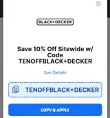 TENOFFBLACKDECKER coupon verification screenshot
