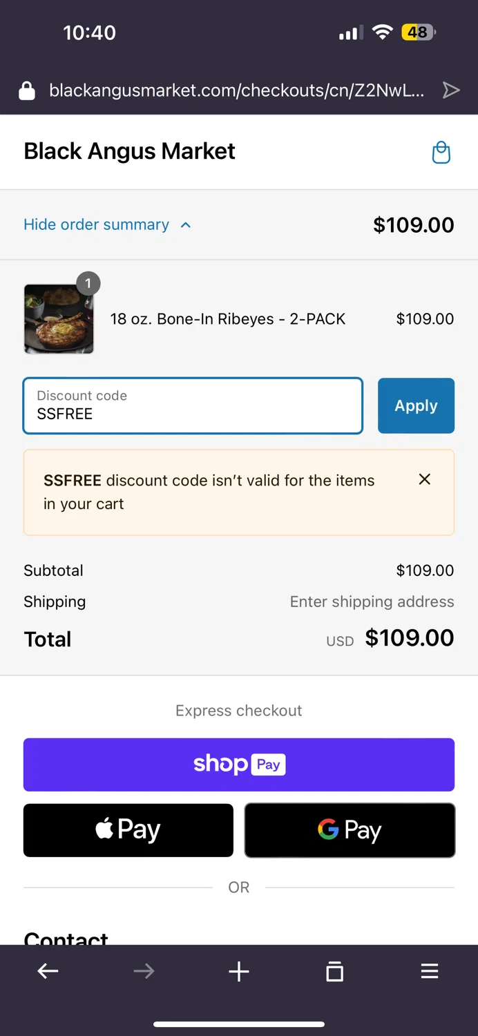where to use Black Angus promo code box