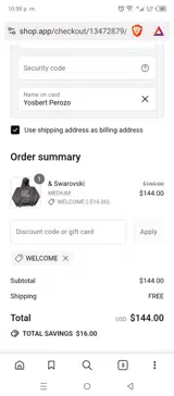 WELCOME coupon verification screenshot
