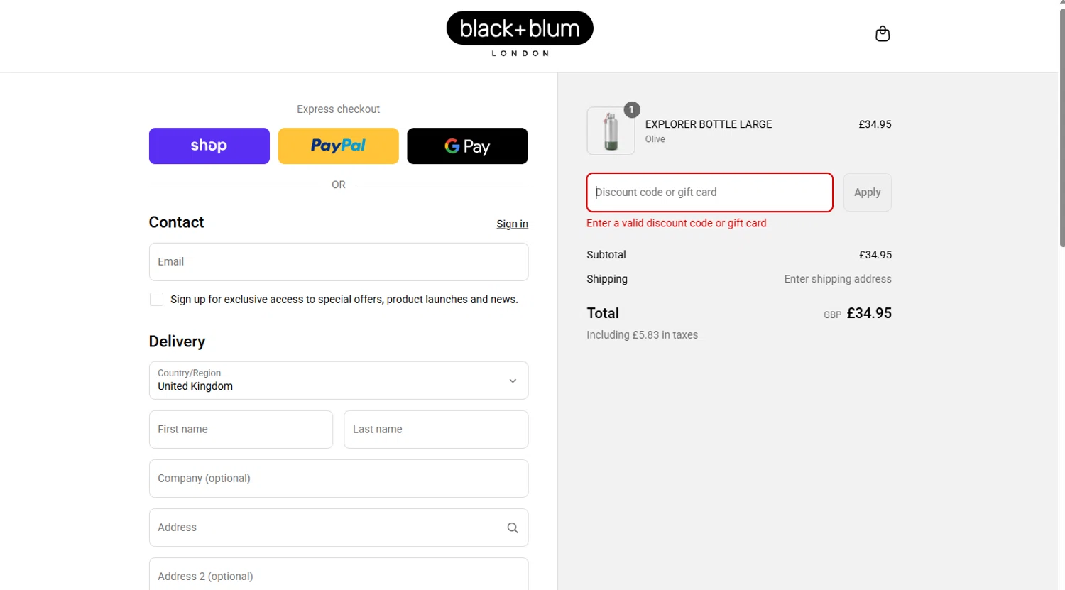 Black+Blum promo code screenshot showing code MADEYOURS applied at Black+Blum checkout page. Uploaded by SimplyCodes community member SmartSpotter5596 on Sep 12, 2025