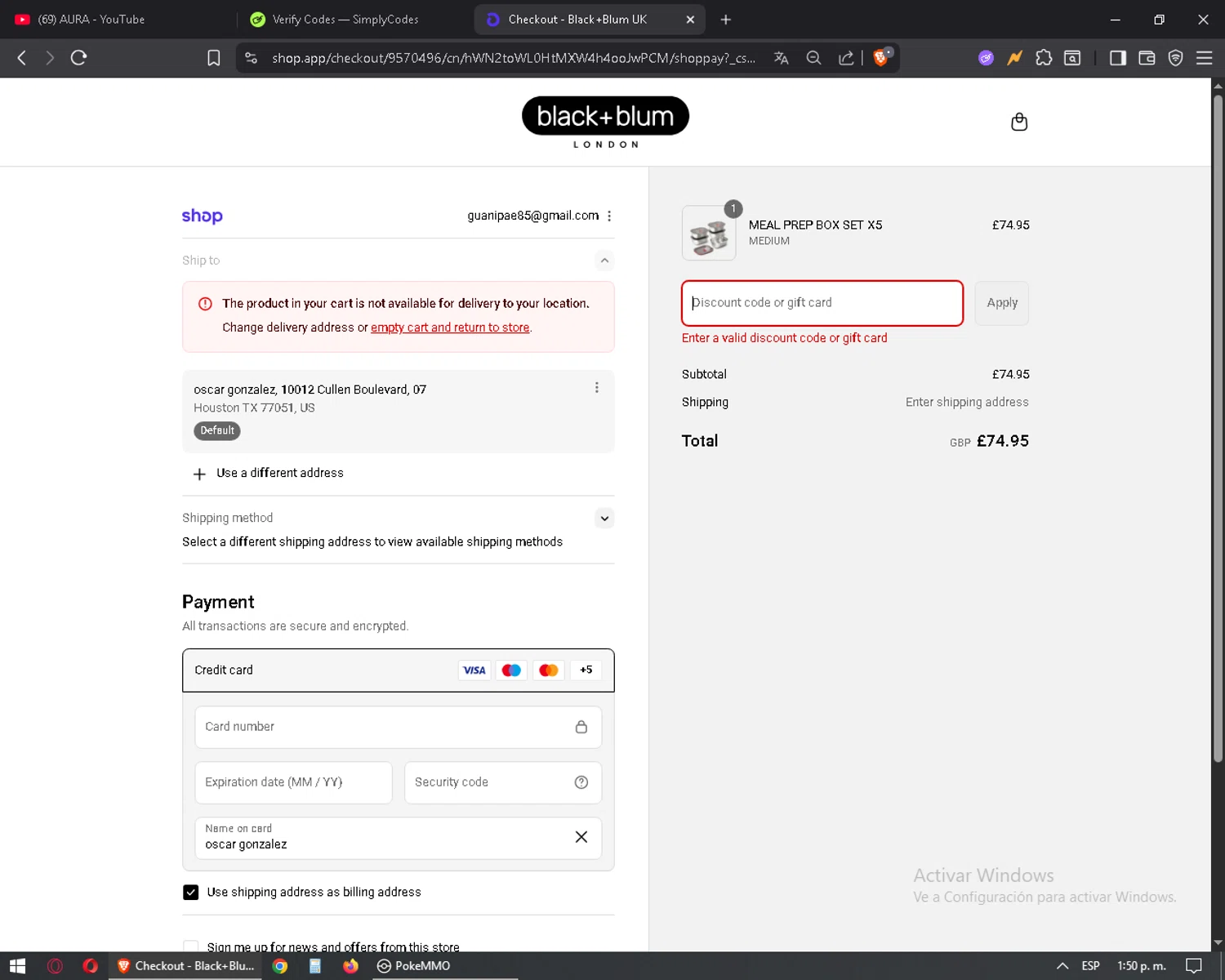 Black+Blum promo code screenshot showing code MADEYOURS applied at Black+Blum checkout page. Uploaded by SimplyCodes community member mixelis on Sep 12, 2025