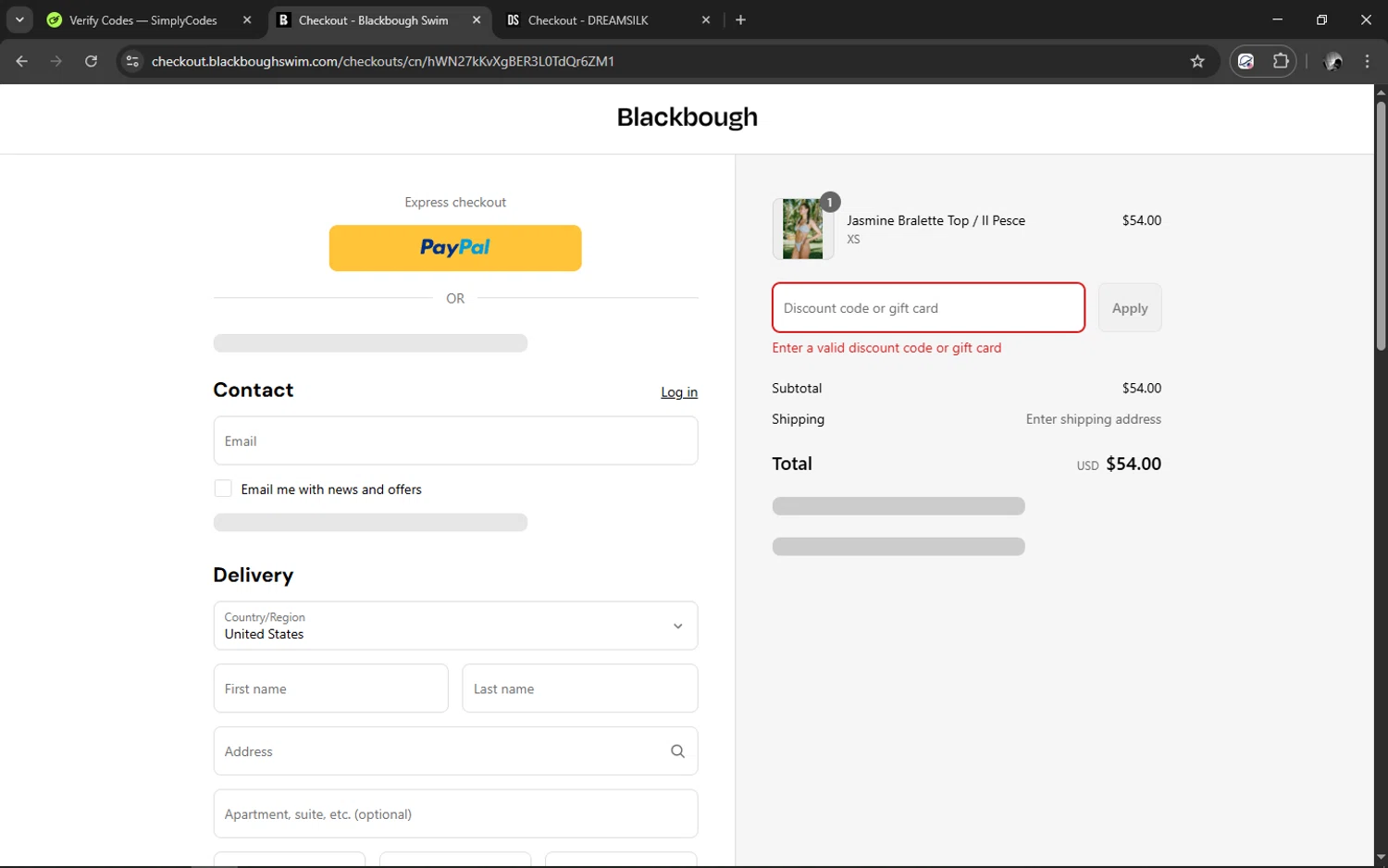 Blackbough Swim discount code screenshot showing code THANKYOU10 applied at Blackbough Swim checkout page. Uploaded by SimplyCodes community member hgjgjhgkgjhgjgkjghj on Aug 23, 2025