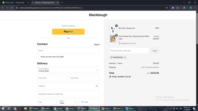 Blackbough Swim checkout page showing Blackbough Swim discount code box | Screenshot taken by SimplyCodes community member on Sep 12, 2025