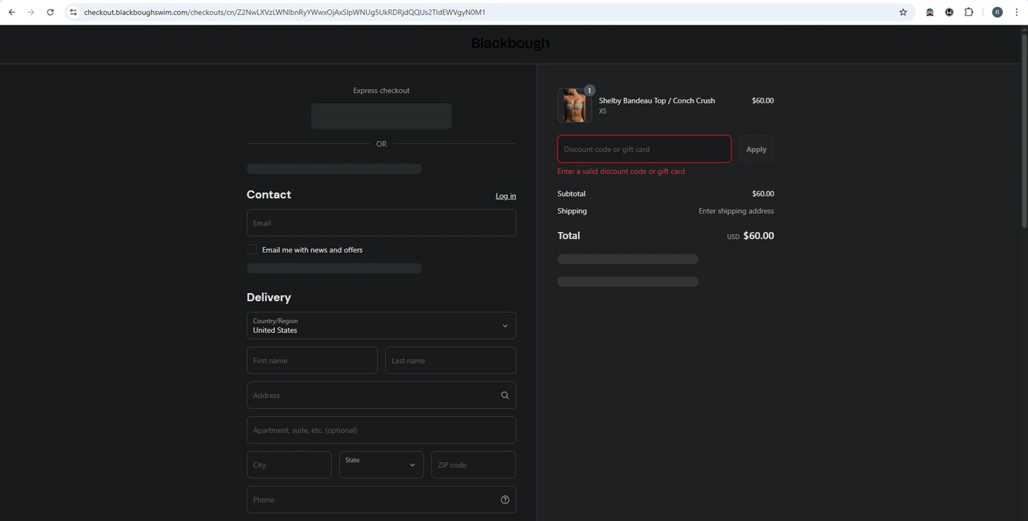 Blackbough Swim discount code screenshot showing code LILY10 applied at Blackbough Swim checkout page. Uploaded by SimplyCodes community member rafaelmarquez on Jul 10, 2025