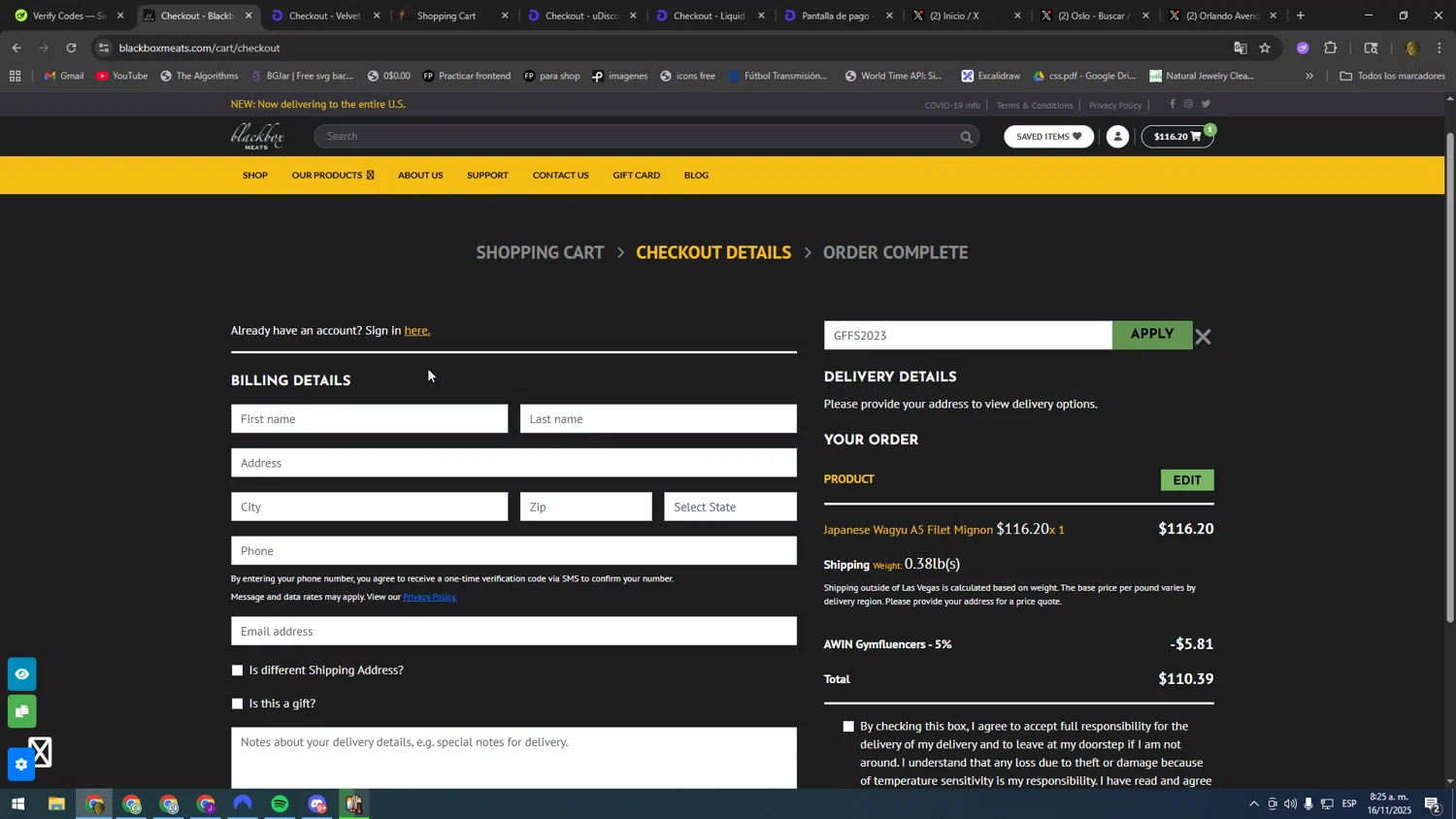 Blackbox Meats coupon code screenshot showing code GFFS2023 applied at Blackbox Meats checkout page. Uploaded by SimplyCodes community member SOOOOOOOOOOOOOOOOOOOOOOO on Nov 16, 2025