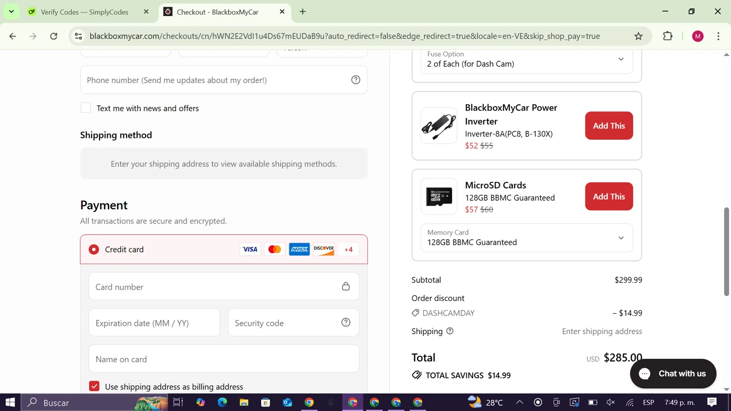 BlackboxMyCar discount code screenshot showing code Dashcamday applied at BlackboxMyCar checkout page. Uploaded by SimplyCodes community member CouponAce9216 on Aug 25, 2025