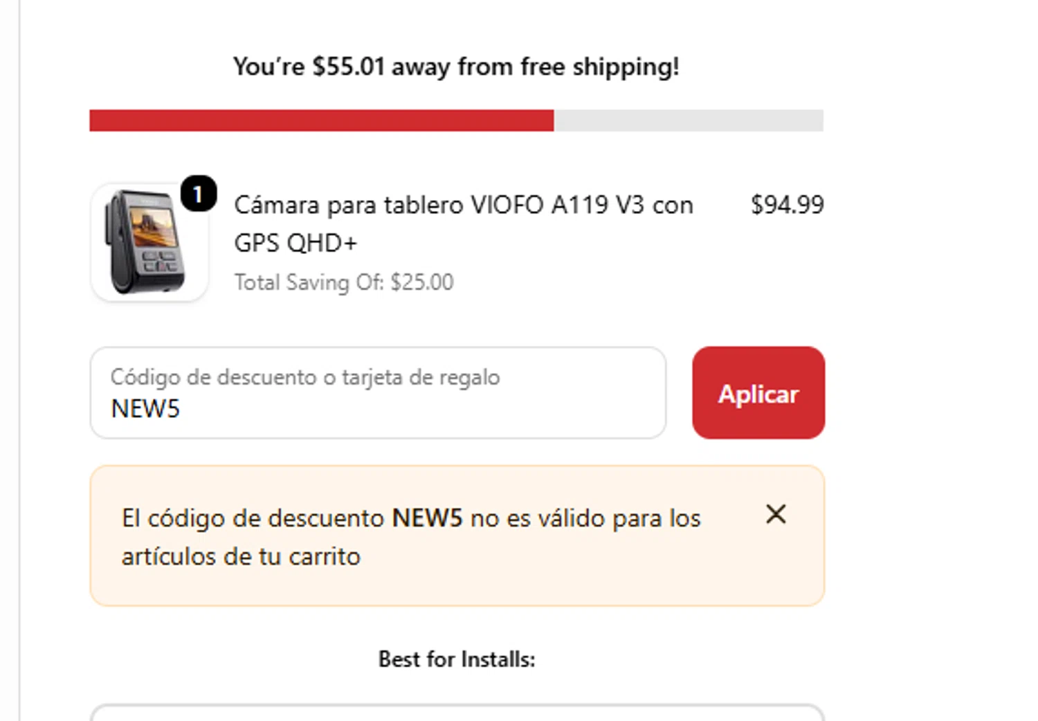 BlackboxMyCar discount code screenshot showing code NEW5 applied at BlackboxMyCar checkout page. Uploaded by SimplyCodes community member SmartMaverick5327 on Oct 14, 2025