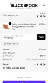 PARVSTYLE coupon verification screenshot