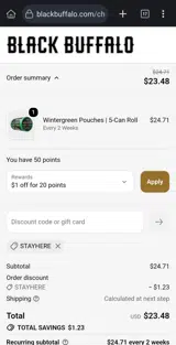 Black Buffalo coupon verification screenshot