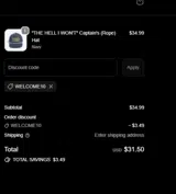 WELCOME10 coupon verification screenshot