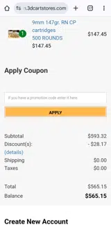 Black Dot Ammunition coupon verification screenshot