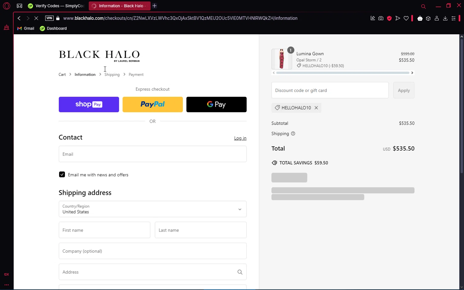 Black Halo coupon code screenshot showing code HELLOHALO10 applied at Black Halo checkout page. Uploaded by SimplyCodes community member VoucherAce8469 on Feb 5, 2025