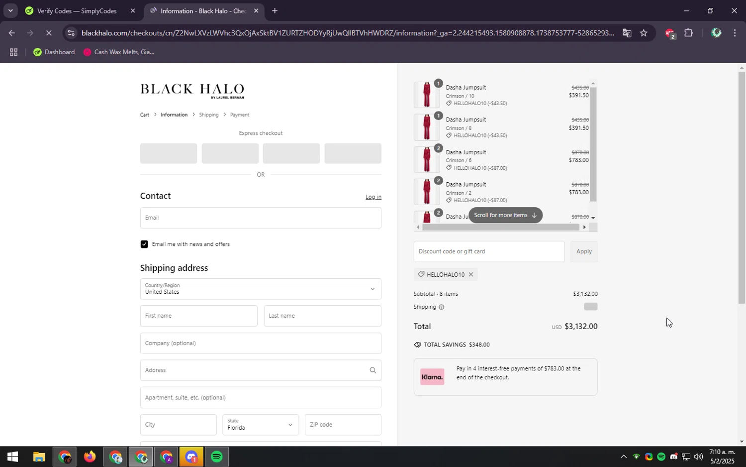 Black Halo coupon code screenshot showing code HELLOHALO10 applied at Black Halo checkout page. Uploaded by SimplyCodes community member ScanGenius949 on Feb 5, 2025