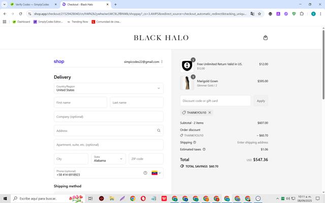 Black Halo checkout page showing Black Halo coupon code box | Screenshot taken by SimplyCodes community member on Sep 8, 2025
