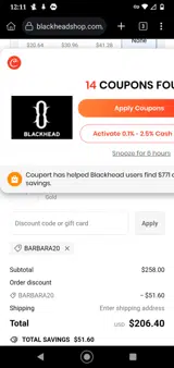 BARBARA20 coupon verification screenshot