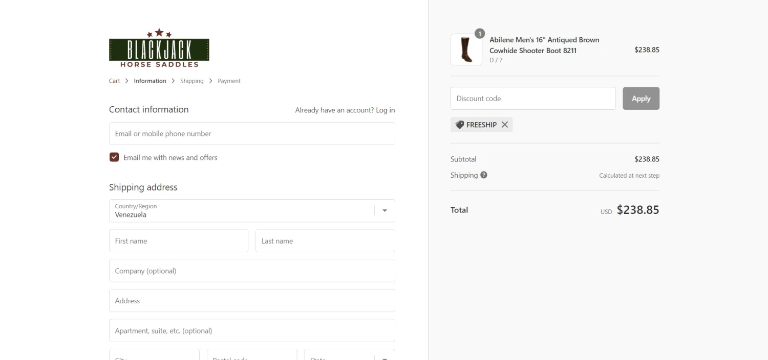 where to use Block Saddle Company promo code box