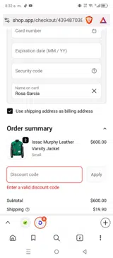 SAVE20 coupon verification screenshot