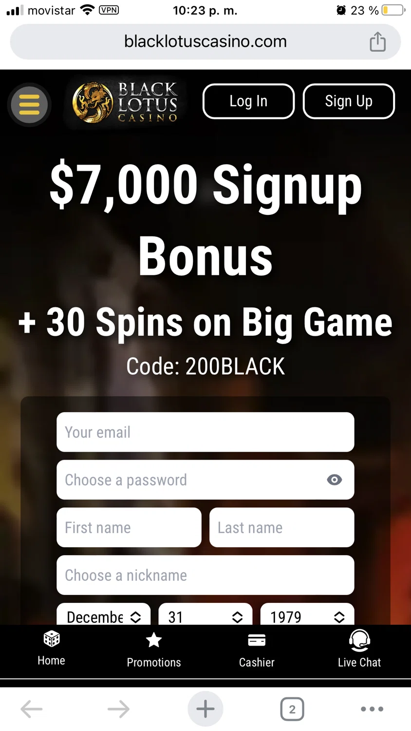 Black Lotus Casino checkout page showing Black Lotus Casino promo code box | Screenshot taken by SimplyCodes community member on Nov 9, 2023