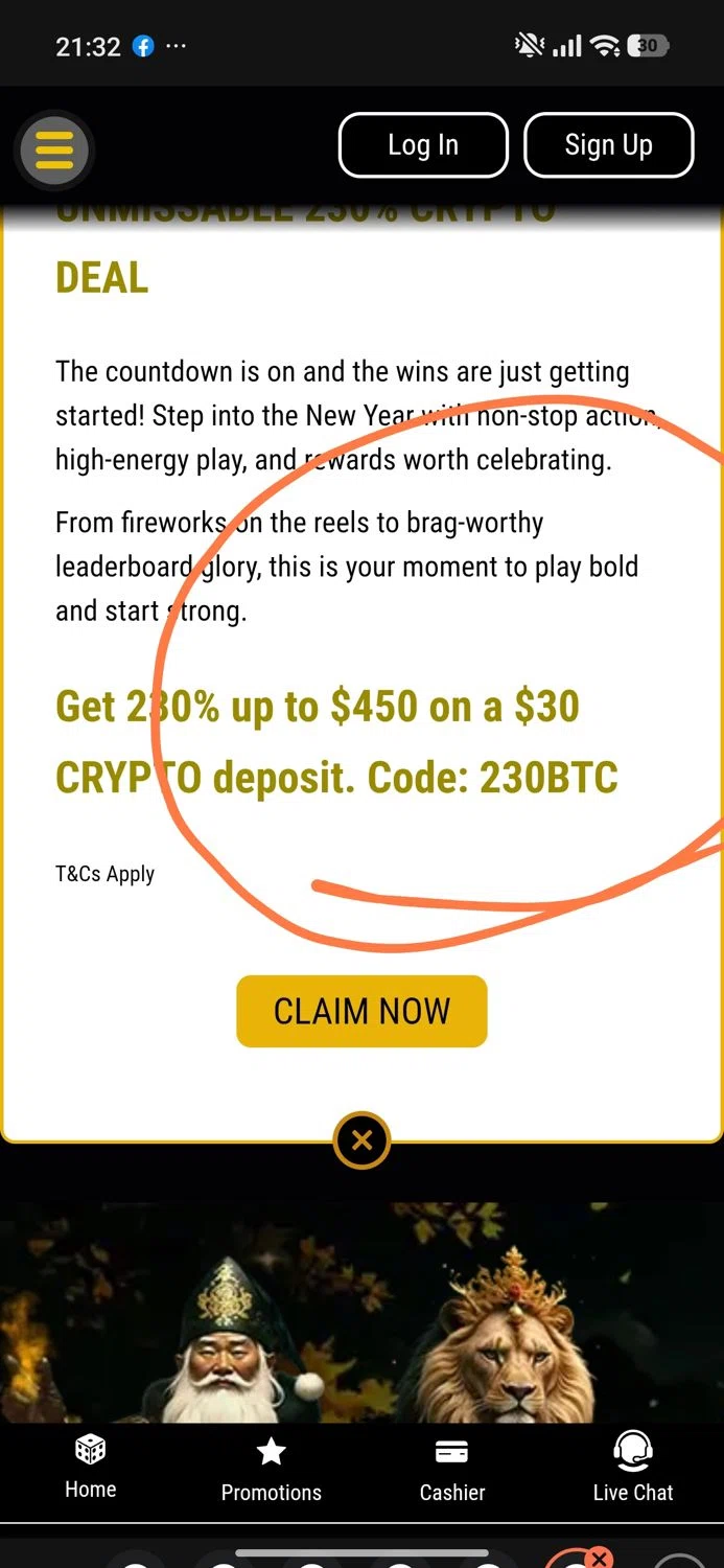 Black Lotus Casino promo code screenshot showing code 230BTC applied at Black Lotus Casino checkout page. Uploaded by SimplyCodes community member Dejadepicharme on Jan 1, 2026