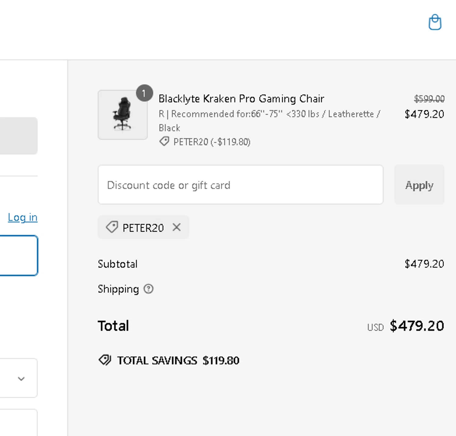 Blacklyte US promo code screenshot showing code PETER20 applied at Blacklyte US checkout page. Uploaded by SimplyCodes community member pkwhite on Jan 26, 2025