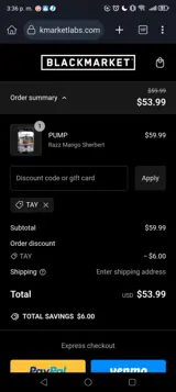 TAY coupon verification screenshot