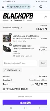 Black Ops Auto Works coupon verification screenshot