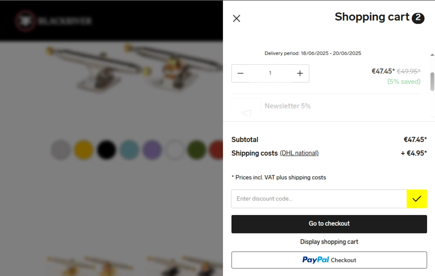 Blackriver promo code screenshot showing code BLACKRIVER5 applied at Blackriver checkout page. Uploaded by SimplyCodes community member GoldPhoenix3793 on Jun 17, 2025