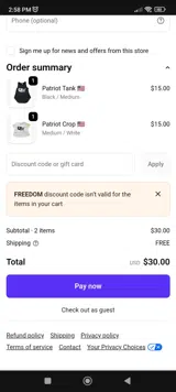 FREEDOM coupon verification screenshot