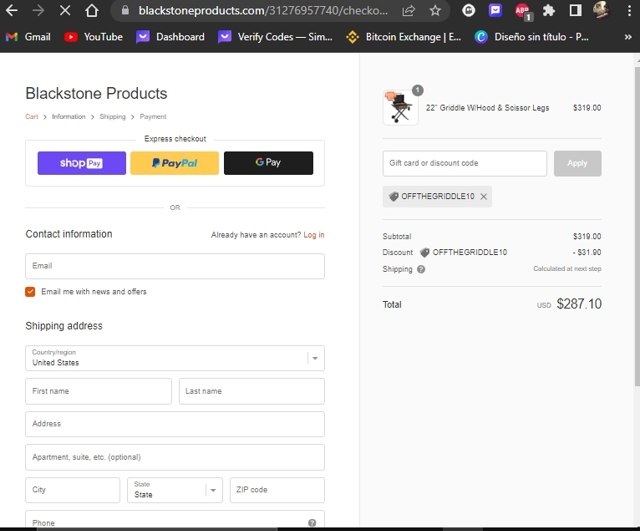 Blackstone Products checkout page showing Blackstone Products promo code box | Screenshot taken by SimplyCodes community member on Apr 4, 2023