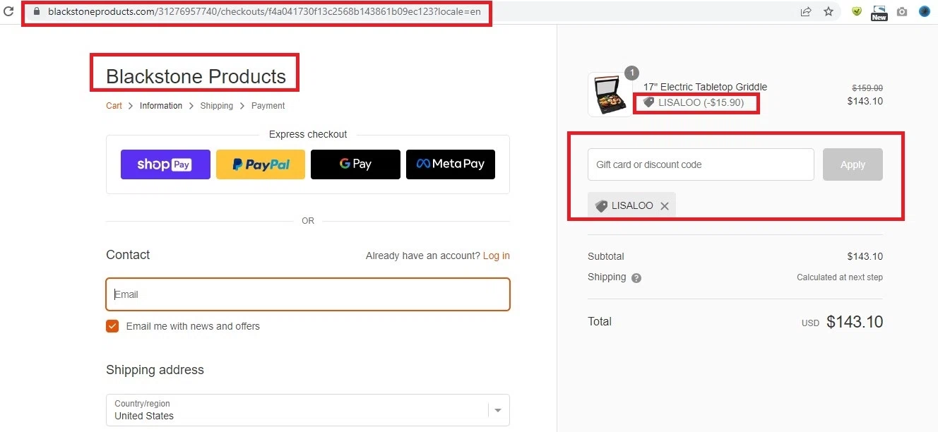 where to use Blackstone promo code box