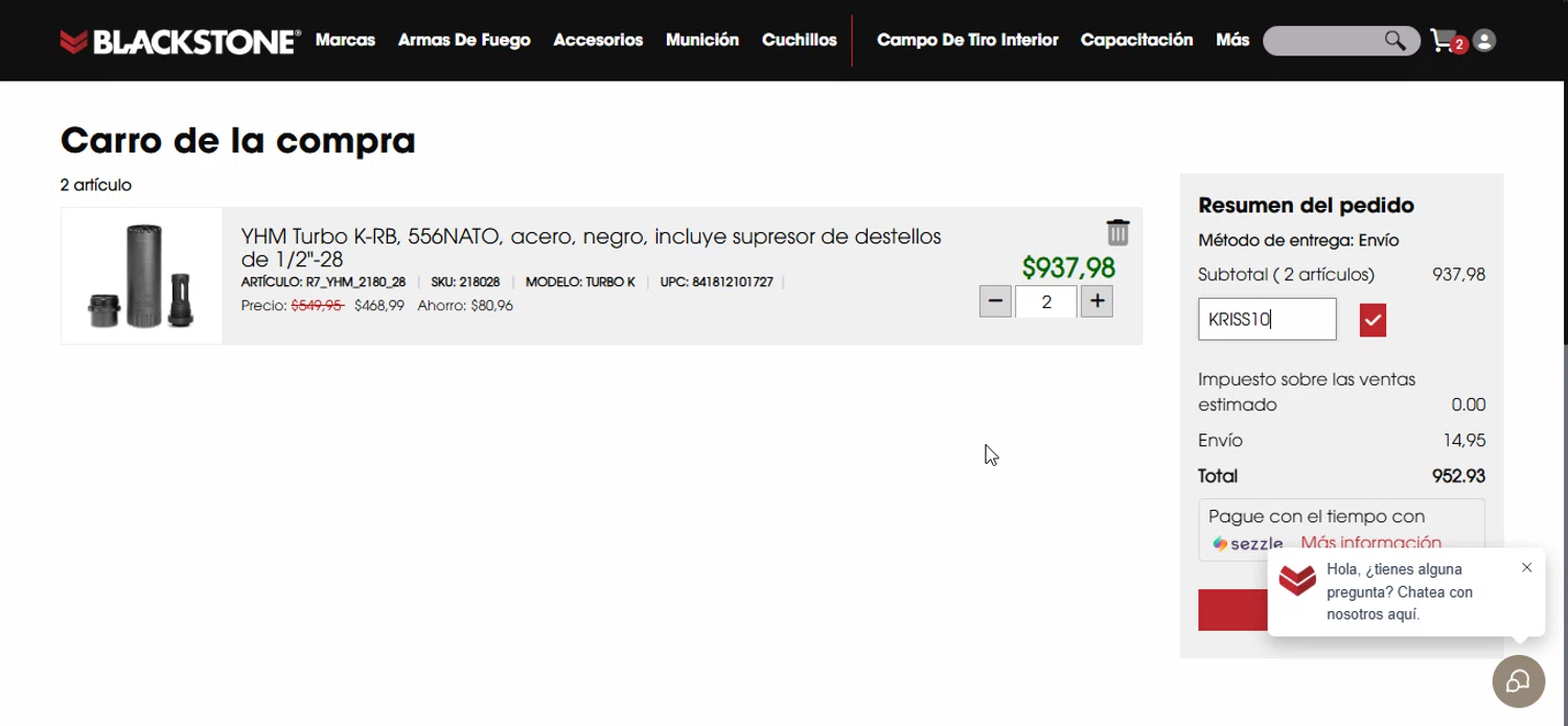 Blackstone Shooting checkout page showing Blackstone Shooting promo code box | Screenshot taken by SimplyCodes community member on Oct 6, 2025