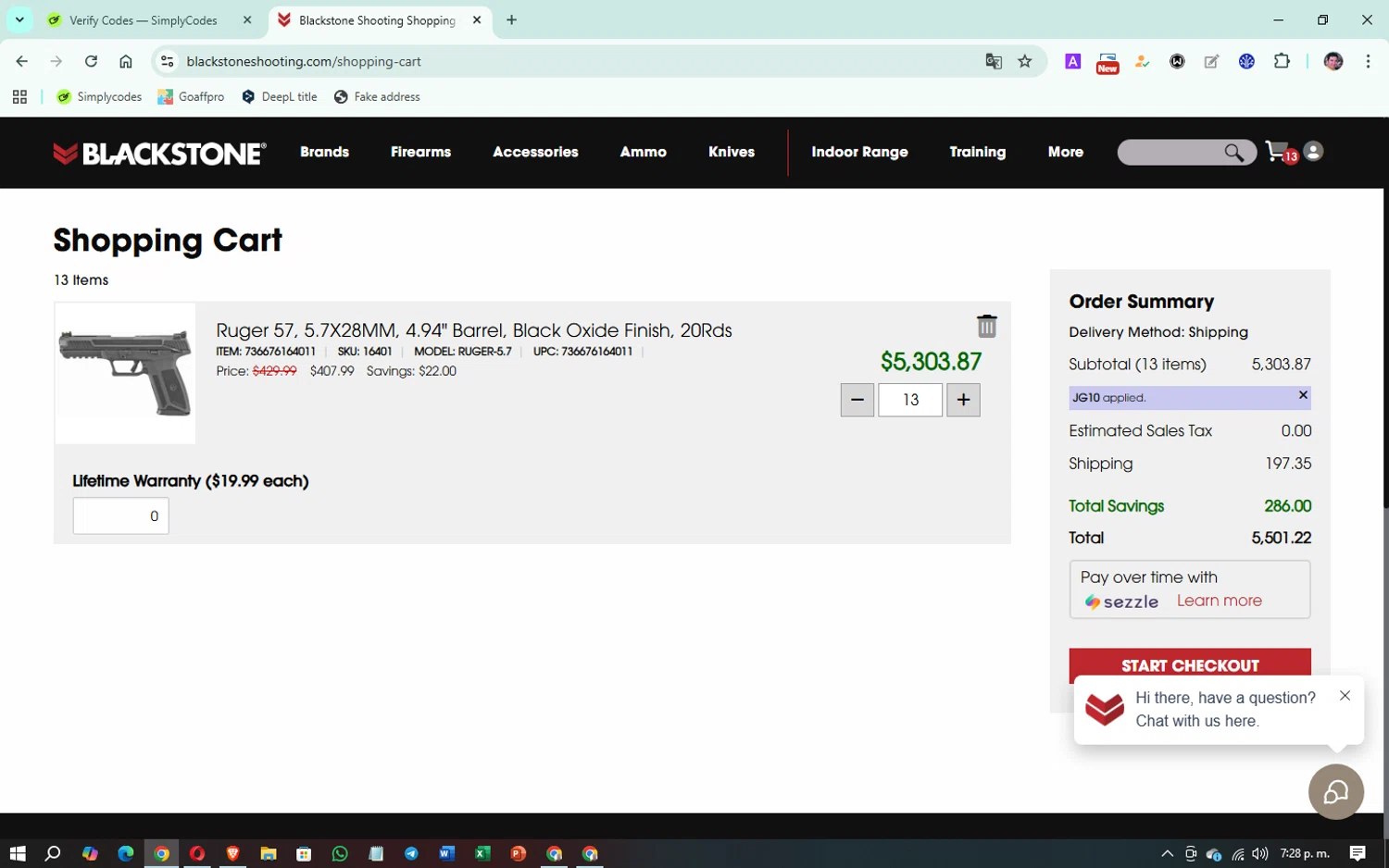 Blackstone Shooting checkout page showing Blackstone Shooting promo code box | Screenshot taken by SimplyCodes community member on Oct 8, 2025