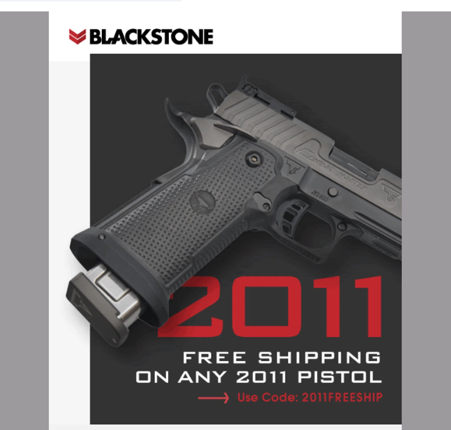 Blackstone Shooting promo code screenshot showing code 2011FREESHIP applied at Blackstone Shooting checkout page. Uploaded by SimplyCodes community member Aressss on Nov 6, 2025