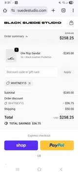 Whitney15 coupon verification screenshot