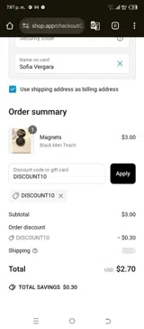DISCOUNT10 coupon verification screenshot