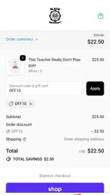 OFF10 coupon verification screenshot