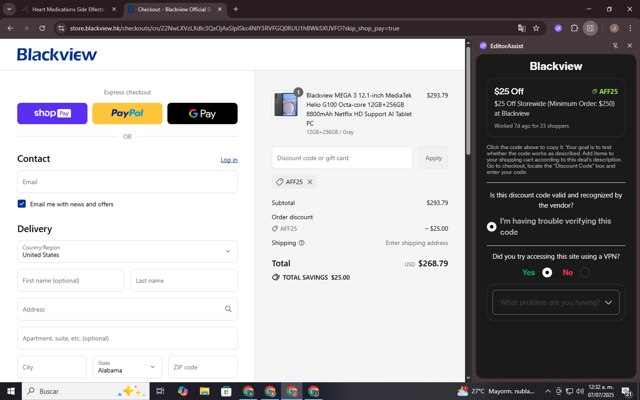 Blackview checkout page showing Blackview promo code box | Screenshot taken by SimplyCodes community member on Jul 7, 2025
