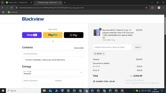 Blackview checkout page showing Blackview promo code box | Screenshot taken by SimplyCodes community member on Jun 27, 2025