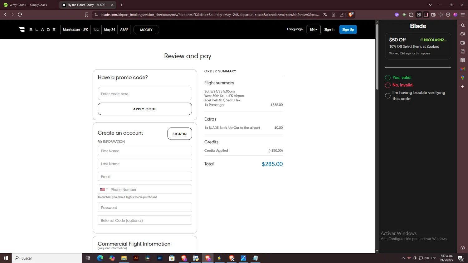 Blade checkout page showing Blade promo code box | Screenshot taken by SimplyCodes community member on May 24, 2025
