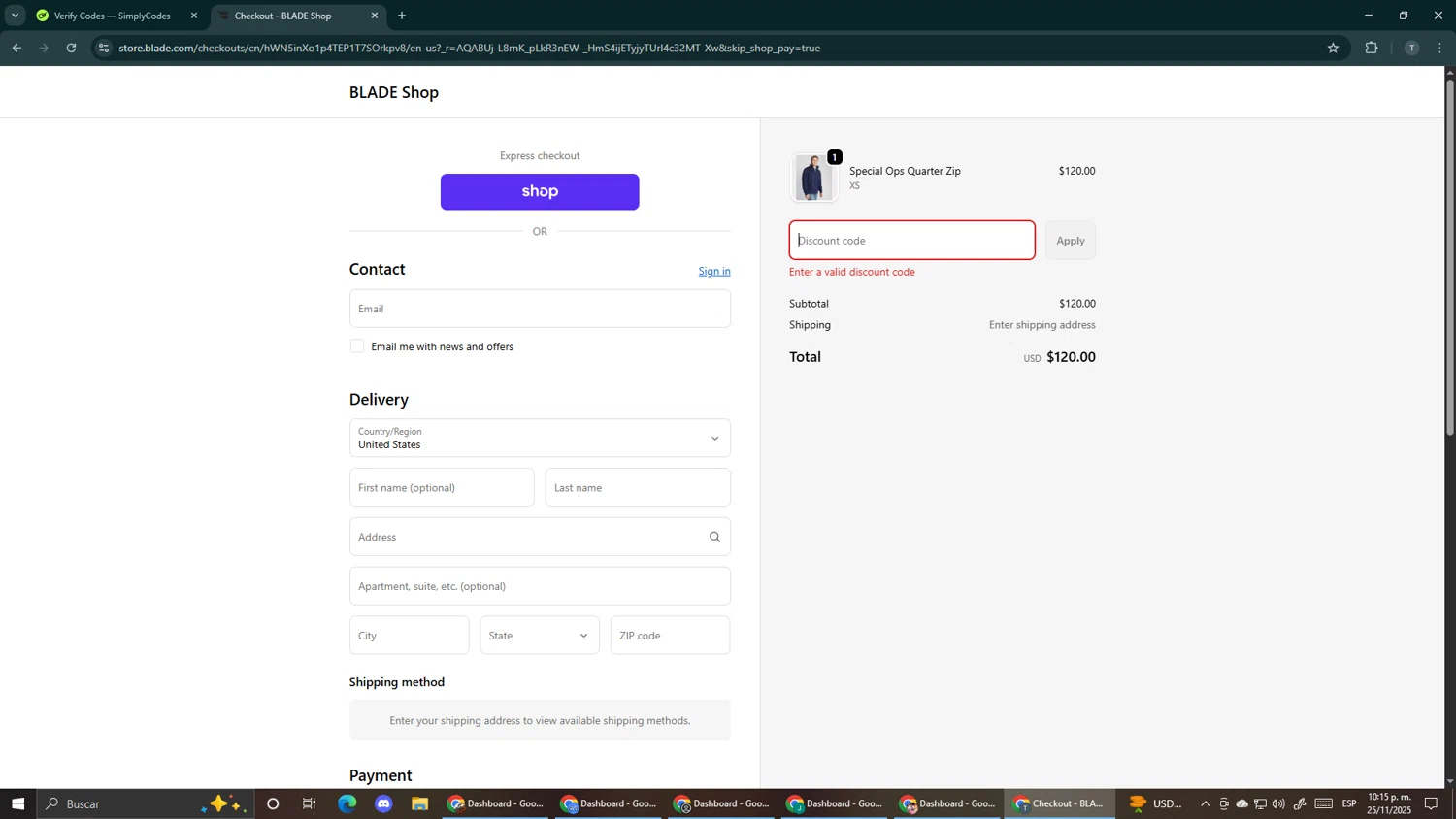 Blade promo code screenshot showing code CarolC079 applied at Blade checkout page. Uploaded by SimplyCodes community member Makemusic on Nov 26, 2025